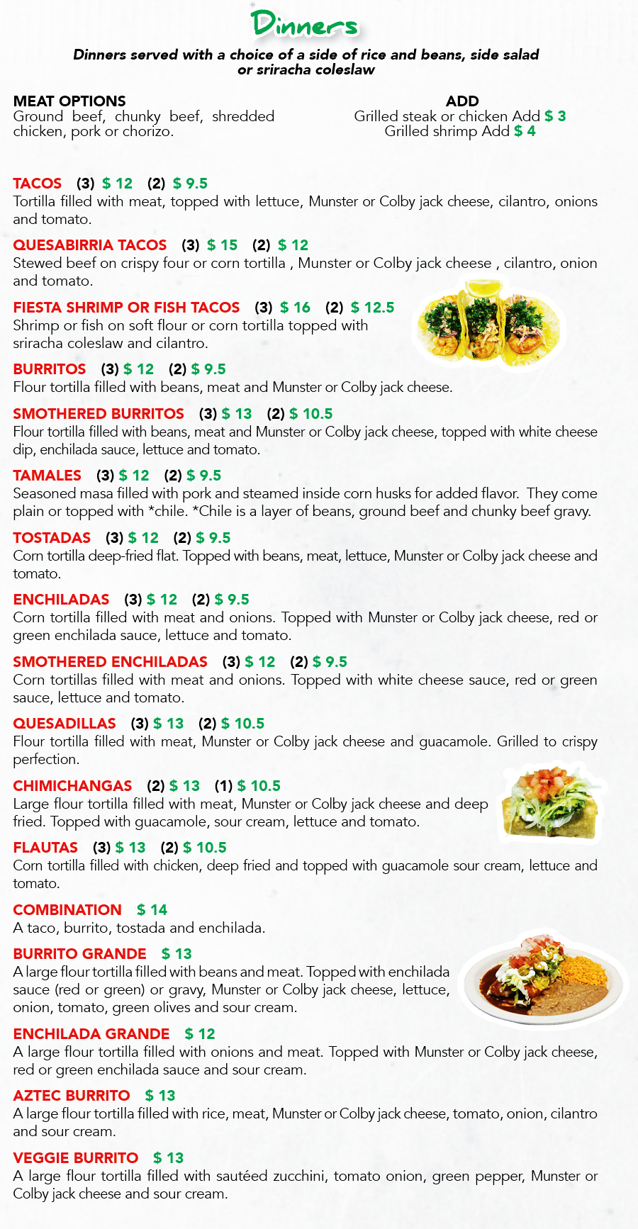El Maguey Dinners Menu Page 1