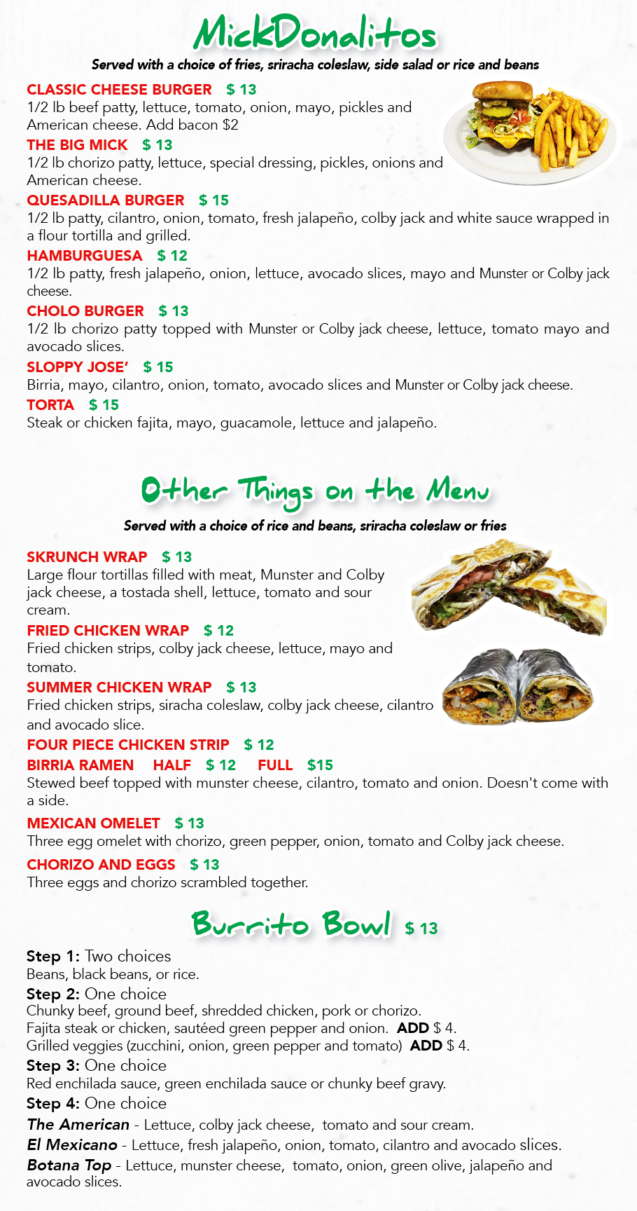 El Maguey MickDonalitos and Other Thins Menu Page